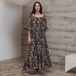 Natalie Martin Silk Mesa Maxi Dress—Botanical Black